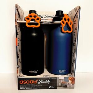 Asobu 2-pack 3-in-1 insulated bottle with built in dog water bowl and food bowl
